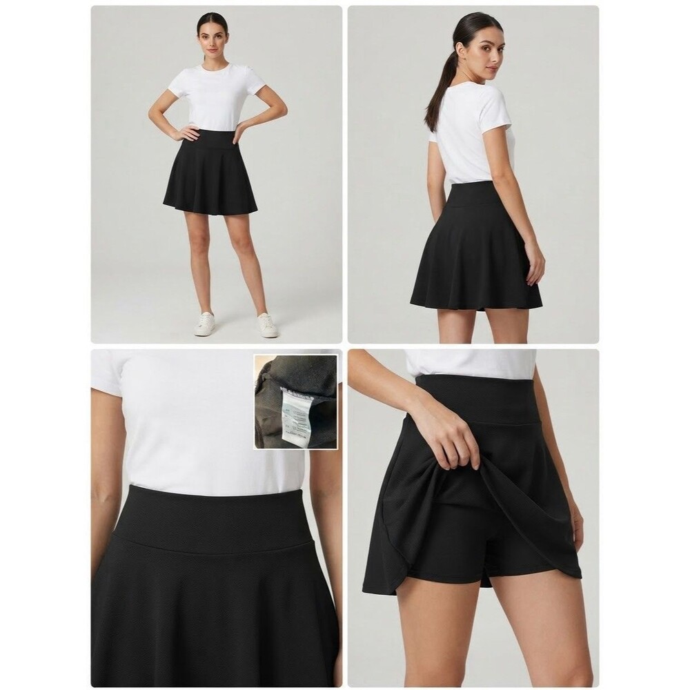 DJT Womens Black High Waisted Flared Skater Skirt with Built-in Shorts Size L